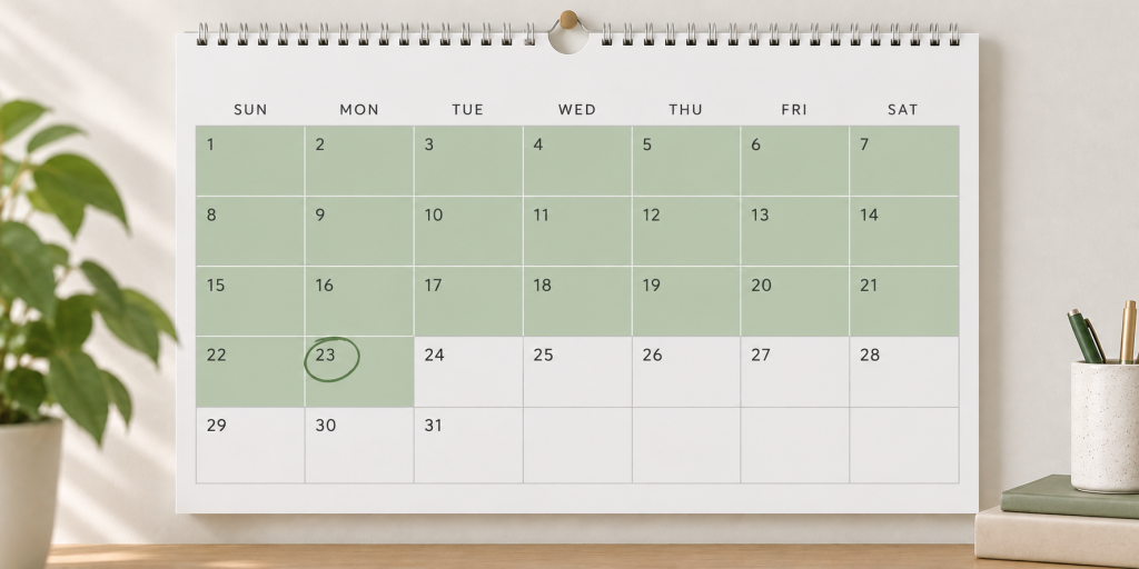 Calendar marking the 20-week wait in the no-fault divorce process