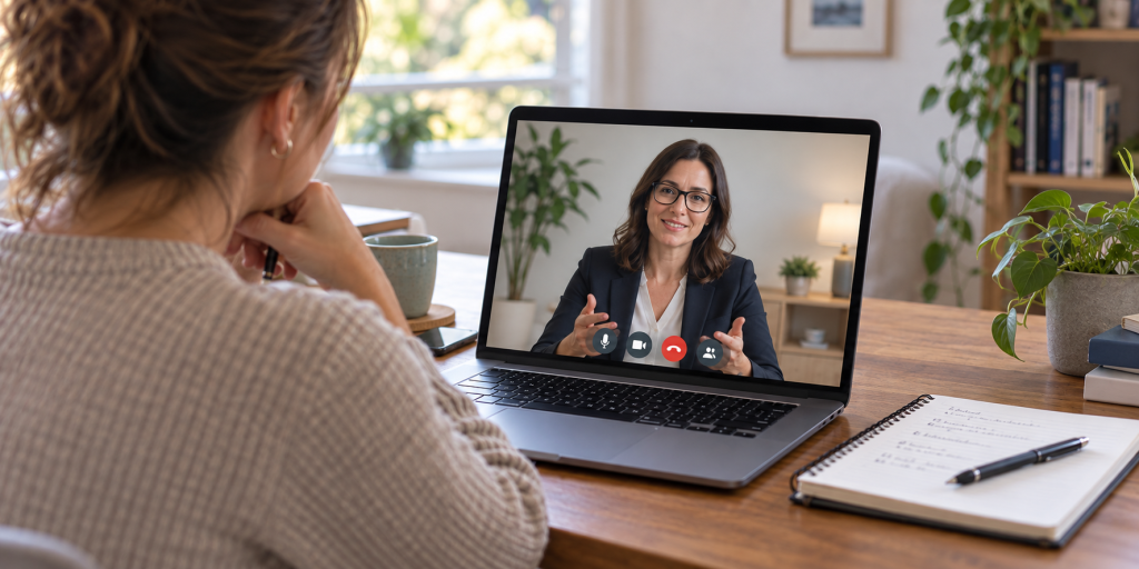 What is a MIAM? Parent attending an online MIAM with a family mediator on a laptop